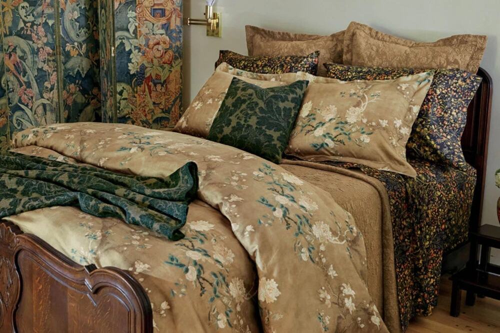Peruvian Connection Magnolia Sateen Cotton Queen Duvet 4 Shams Green Gold Floral